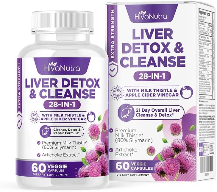 28-in-1 Liver Cleanse Detox & Repair Fatty Liver Formula - Milk Thistle Silymarin, Artichoke Extract, Dandelion & Apple Cider Vinegar - Liver Health Supplement Support Pills - Vegan Capsules